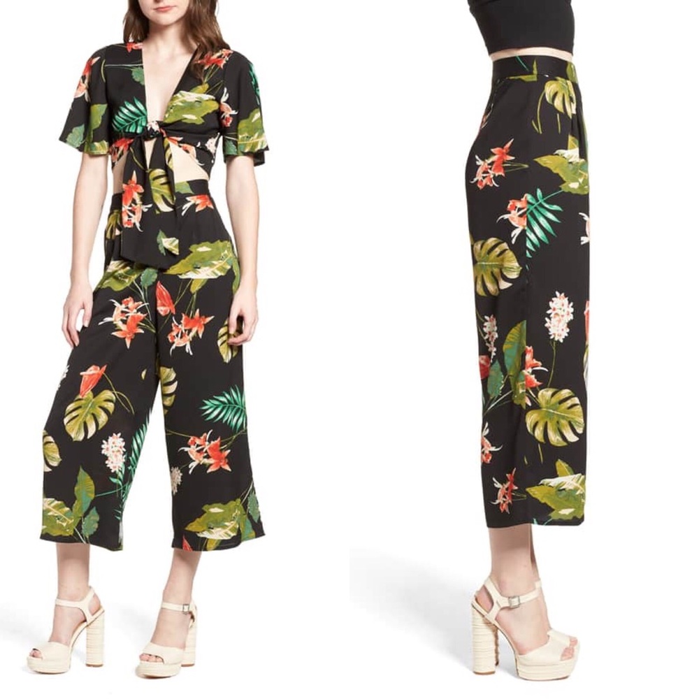 NWT black tropical print culotte pants